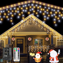 Ollny Icicle Lights for Outside 504LED 41FT, Warm and Cool White Christmas Light with Remote 8Modes Timers Waterproof, Plug in Connectable Hanging Lights for Outdoor Indoor House Roof Holiday