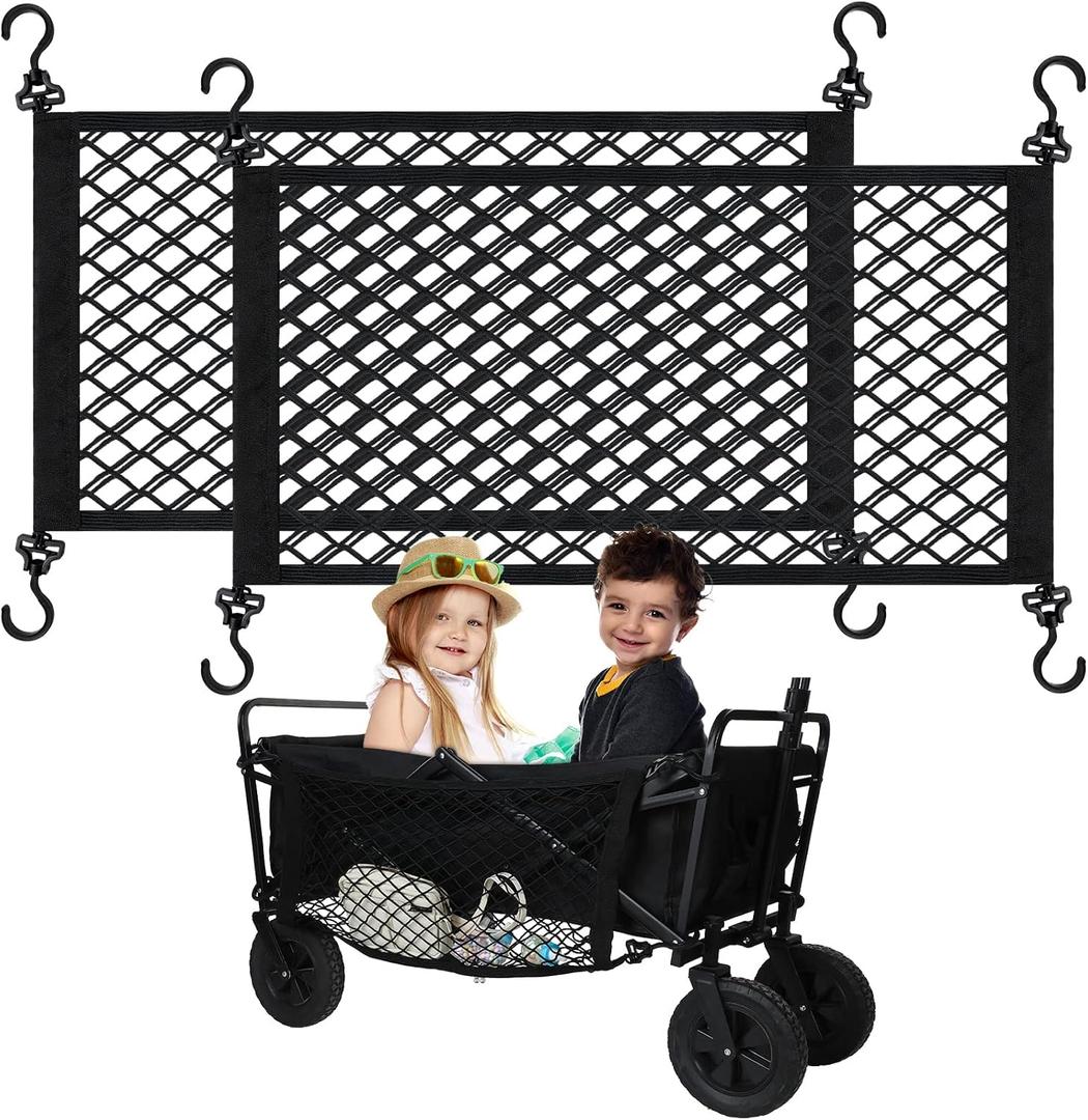 Woanger 2 Pcs Wagon Cargo Net for Stroller 13.78 x 27.56 Inch Heavy Duty Stretchable Foldable Cargo Net for Extra Storage Space Large Storage Capacity Net Wagon Accessories