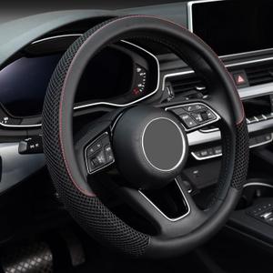 KAFEEK 15 inch Steering Wheel Cover, Cooling Ice Silk Mesh with Microfiber Leather, Ultra Breathable, Anti Slip Car Grip, Heat Resistant Summer Cool, Universal Fit, Black (Standard Size[14.5"-15"])