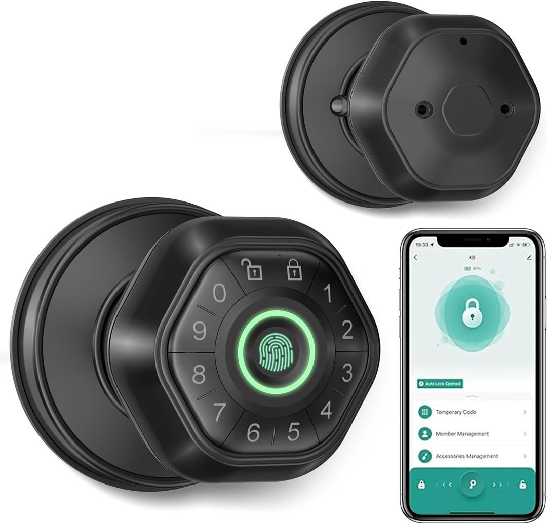 Fingerprint Door Lock- Smart Door knob,biometric Door Lockwith passcode keypad keyless Entry Door Handlefor Bedroom Home Hotel Office Apartment Smart Door Lock (black)