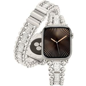 HANDODO Luxury Bling Jewelry Band Women for Apple Watch Series 10 9 8 7 6 5 4 3 2 1 SE SE2 Ultra 2, Cute Stainless Steel Strap for iWatch 49mm 46mm 45mm 44mm 42mm 41mm 40mm 38mm, Bracelet Diamond (Starlight-Beads)
