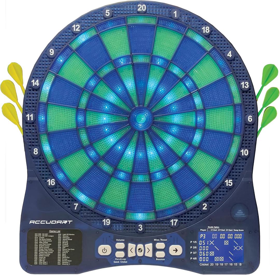 Accudart Light FX 2000 Electronic Dartboard with Vibrant LED Light Displays - Scoring Up to 4 Players - Includes 6 Soft Tip Darts, 13.5"