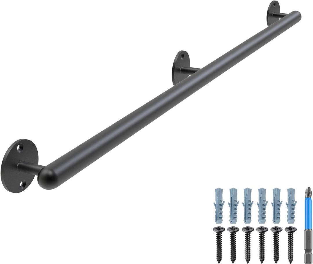 Dolibest 4.25ft Wall Mount Metal Handrail, Staircase Step Handrail, One Piece Design Bar, Non-Slip Safety Grab Handle, Barrier-Free Staircase Grab Handle for Elderly, Indoor & Outdoor Use, 1.3'' Round