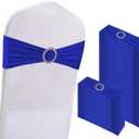 WJWHQ 100PCS Spandex Stretch Chair Sashes Bows Elastic Chair Cover Bands Ties with Buckle Slider for Wedding Party Reception Events Universal Ceremony Banquet Decorations(Royal Blue)