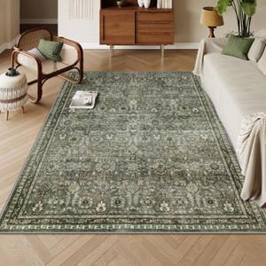 Lahome Sage Green Area Rug 6x9, Machine Washable Rugs for Living Room, Boho Vintage Soft Bedroom Carpet for Dining Room Nursery Apartment Office, Dark Green