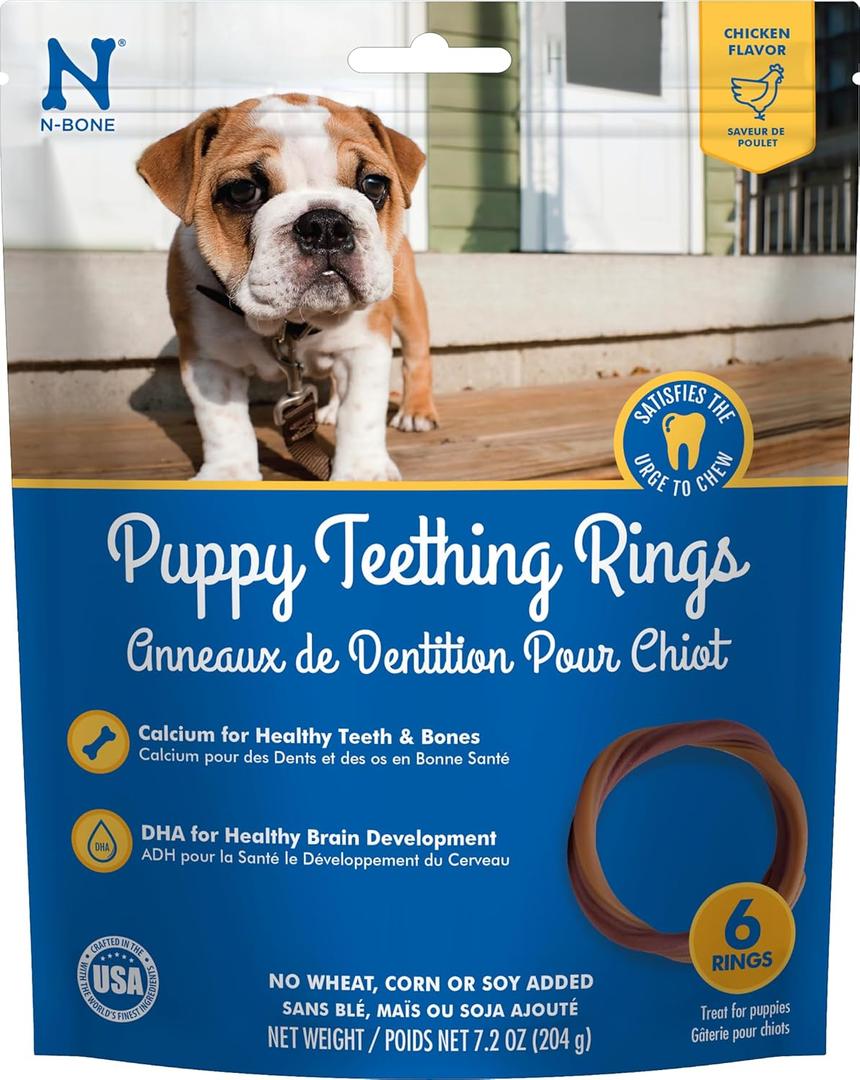 N-Bone Puppy Teething Ring, Chicken Flavor, 6 Count bag (EXP 08/17/27)