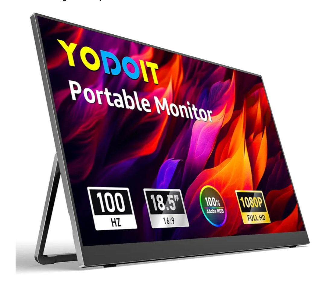 Yodoit Portable Monitor for Laptop 100Hz 18.5" FHD 1080P Screen IPS Display with USB Type C Port and Speakers with Smart Cover Metal Compatible with PC, MacBook, Xbox (Black)