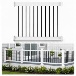36" x 48" Vinyl Deck Railing Kit, White Porch Guardrail with Black Aluminum Balusters, T-Rail Outdoor Railing Section for Decks, Patios, Balconies and Porches