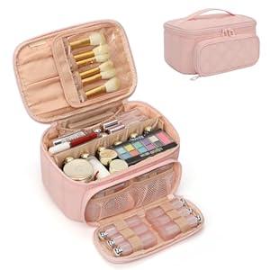 OCHEAL Makeup Bag, Portable Cosmetic Bag, Large Capacity Travel Makeup Case Organizer, Black For Women Toiletry Bag for Girls Traveling With Handle and Divider