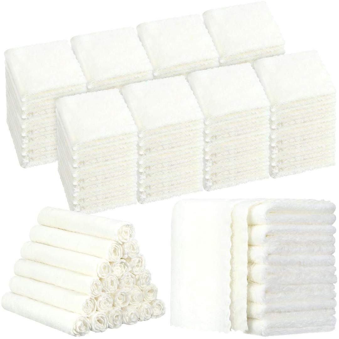 Handepo 100 Pack Baby Washcloths Bulk 10 x 10 Inch Microfiber Coral Fleece Baby Face Towels Absorbent and Soft Wash Cloths for Newborns Infants and Toddlers(White)