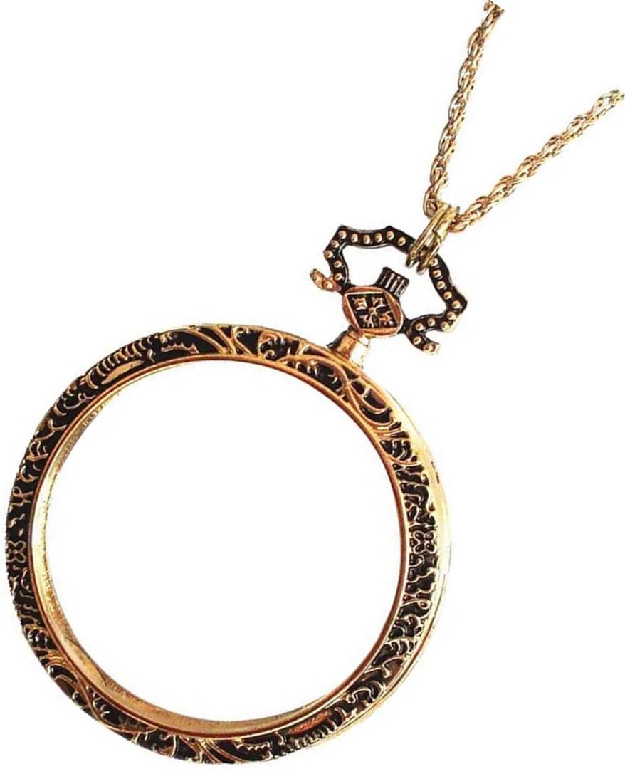 Magnifying Glass Necklace for Women 10X Magnifiers with 40mm Diameter Glass Magnification Lens Pendant Magnifying Loupe Monocle for Reading, Double-Sided Pattern