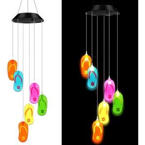 Wonderjune Tropical Beach Themed Slipper Solar Wind Chimes Flip Flop Outdoor Summer Beach Decorations Lights Mobile Wind Chime LED Lights for Garden Patio Yard Porch Hawaii Party Gifts