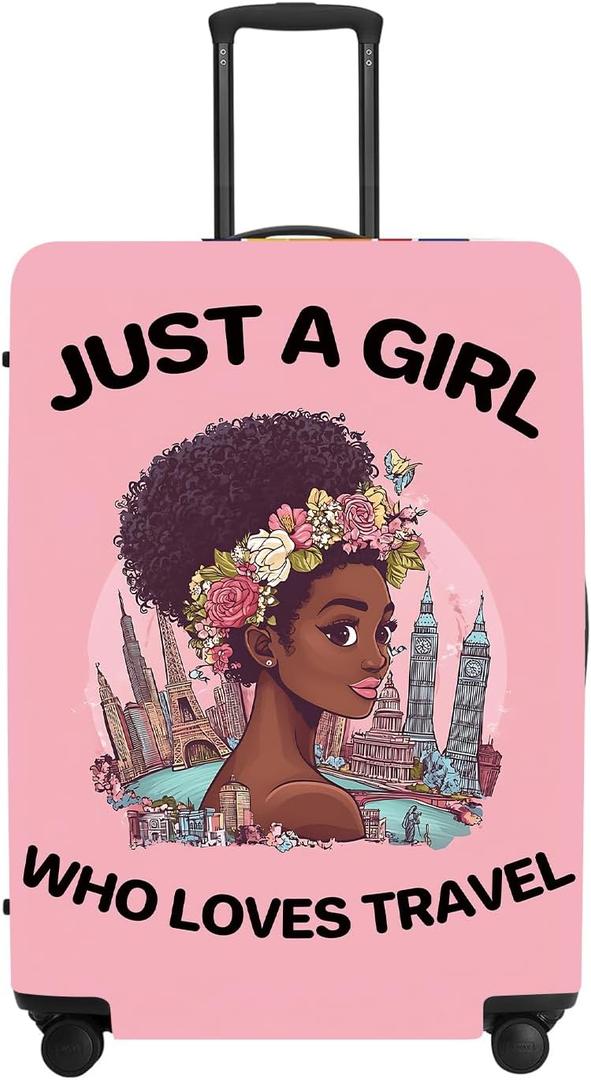 "Just a Girl Who Loves Travel" Luggage Cover, City Explorer Suitcase Protector, Waterproof Anti-Theft Design, Wanderlust Gifts for Women (01)