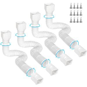 Gutterlix 4 Pack Flexible Gutter Downspout Extensions Extendable from 21" to 67", Downspout Extender Comes with Adapters, Thickened Down spout Drain Extension for Rainwater Drainage (White)