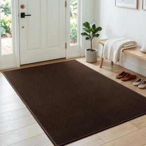 Sunfly 3x5 Washable Area Rug with Non Slip Rubber Backing Brown