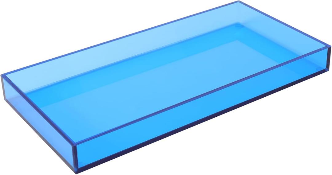 Acrylic Tray for Vanity Makeup Perfume Jewelry 12x6'' Small Decorative Tray for Bathroom Dresser Tops Candle Sink Counter, Blue