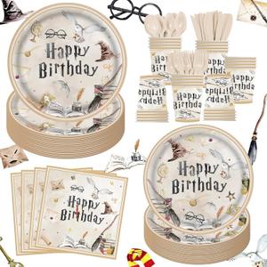 140PCS Birthday Party Paper Plates Napkins Paper Cups Dessert Plates Kids Boys Birthday Decorations Set for 20 Guests
