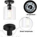 2 Pack Black Modern Semi Flush Mount Ceiling Light,Rustic Ceiling Light Fixture for Closet Hallway Entryway,Hallway Ceiing,Matte Black Finish (6 in)