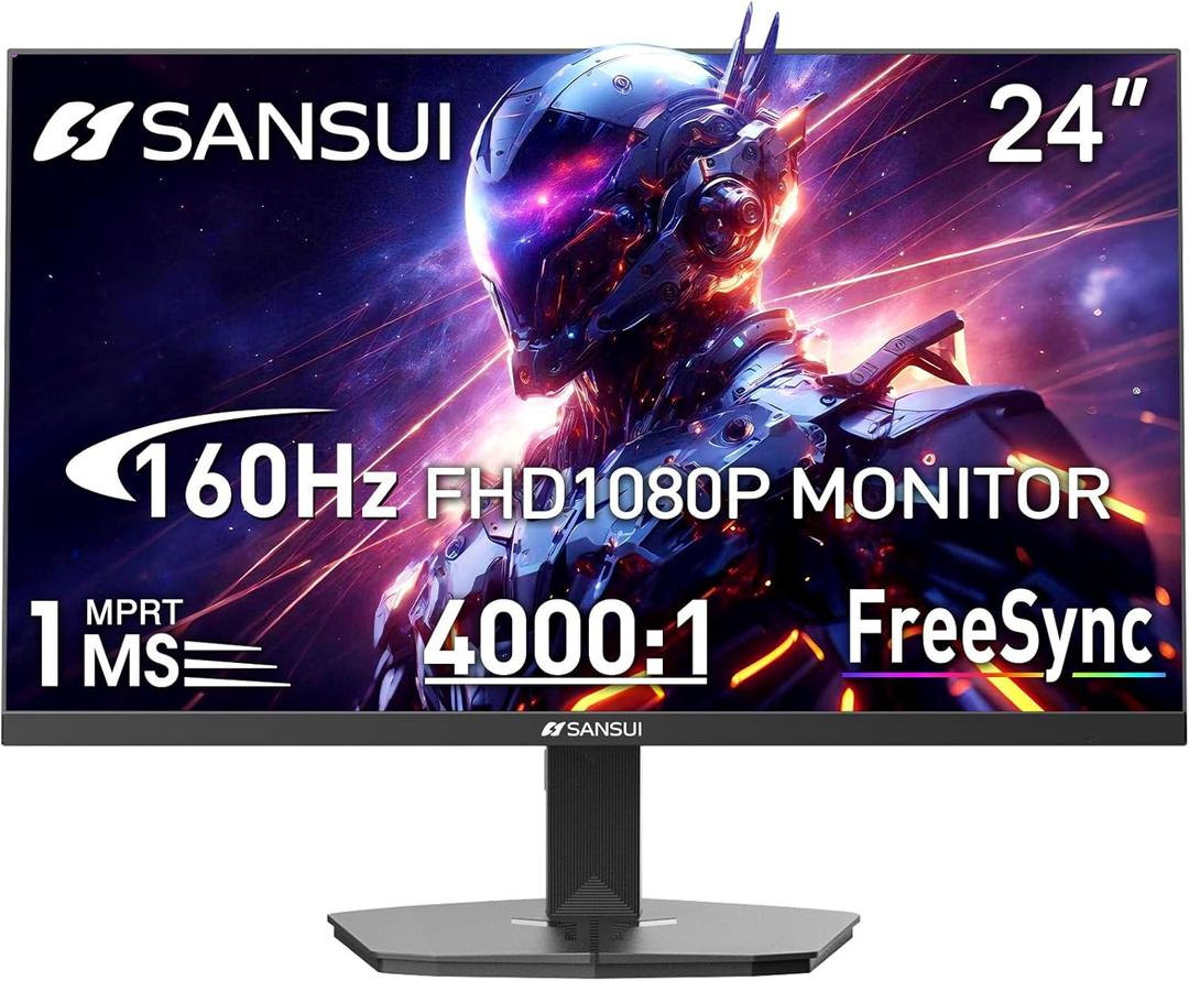 SANSUI 24" 1ms 160Hz Gaming Monitor, FHD 1080P Computer Screen, FreeSync Sync, 4000:1 Contrast, 110% sRGB, HDMI & DP Ports, VESA Mount, HDMI Cable Included (Black)