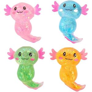 4 Pack Axolotl Stress Relief Balls, Slow Rising Maltose Squeeze Fidgets for Desk Office Decor, Soft Dough Sugar Balls, Animal Novelty Squishies for Adults, Funny Gifts for Party Favors