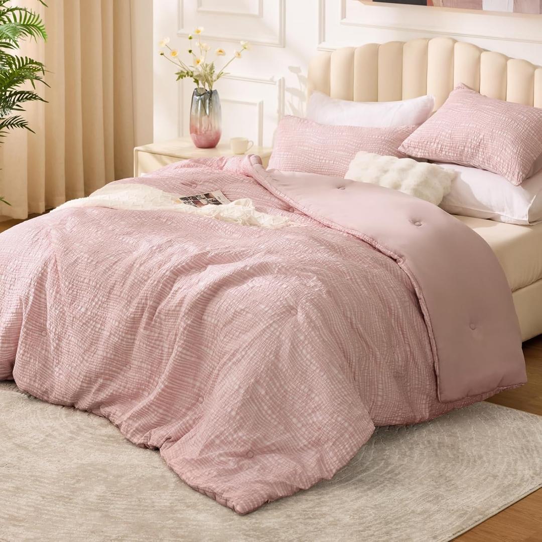 BEDELITE Blush Pink Queen Comforter Set - 3 Pieces Boho Tufted Jacquard Bedding Comforter Sets, Lightweight Soft & Warm Bed Comforter Queen with 2 Pillowcases for All Season (Queen(88"x88"))