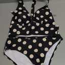 MakeMeChic Women's Polka Dots Tankini Bathing Suits Halter Tie Backless Beach Swimsuits, S