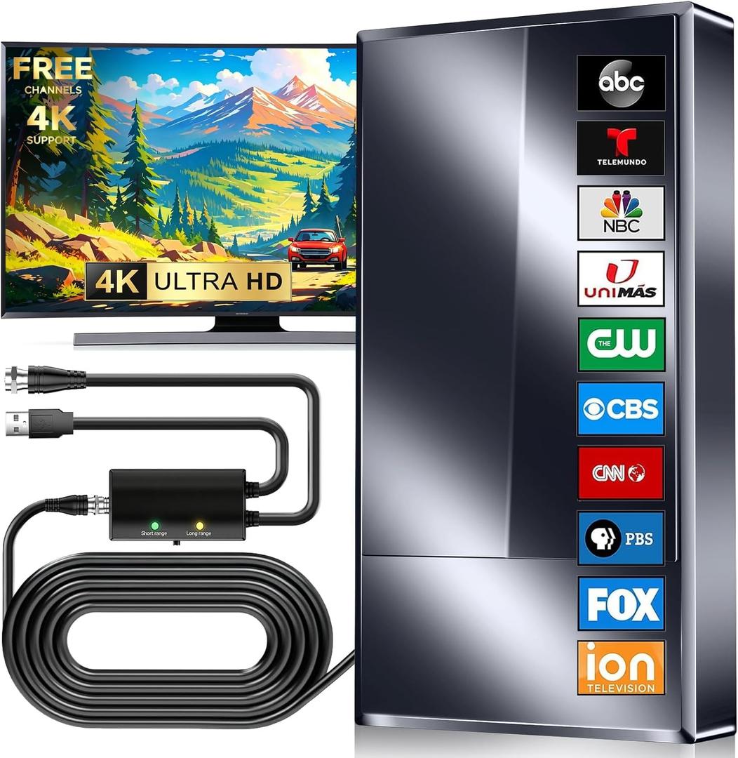 2026 Digital TV Antenna for Smart TV Upgraded 6000 Mile Amplified Booster | Free 8K/4K/channels, weatherproof indoor/outdoor, 50FT cable & advanced VHF/UHF reception for crystal-clear HD broadcasts.