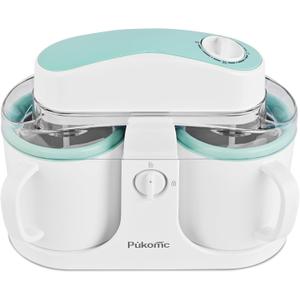 Pukomc Ice Cream Maker Machine for Home Use, with Two Ice Cream Bowls,Simple Operation and Easy to Clean,White Green