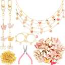 Quelay 91 Pcs Pink Bow Enamel Flat Charms Jewelry Making Kit Gold Keychain Making Kit for Necklace Choker Bracelet with Jewelry Pliers, Butterfly Bowknot Charms Pendants for Women DIY Crafts Supplies