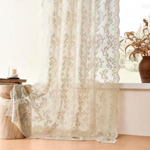 2 x Joywell Beige White Back Tab Rod Pocket Linen Curtains 108 Inches Long 2 Panels for Living Room Bedroom Neutral Boho Farmhouse Rustic Light Filtering Semi Sheer Curtains Window Treatment 52x108