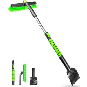 SEAAES 45 Inch Snow Brush with 5.2" Extra Wide Ice Scraper for Car, Extendable Snow Scraper with Foam Grip, 360 Pivoting Brush for SUV Truck Jeep Vehicle Windshield Window - Green