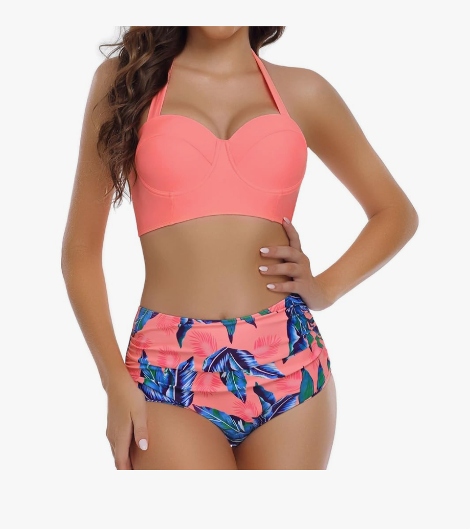 Edelqual Womens High Waisted Bikini Sets Two Piece Bathing Suit Tummy Control Modest Swimsuits Sexy Swimwear 2025, Size large