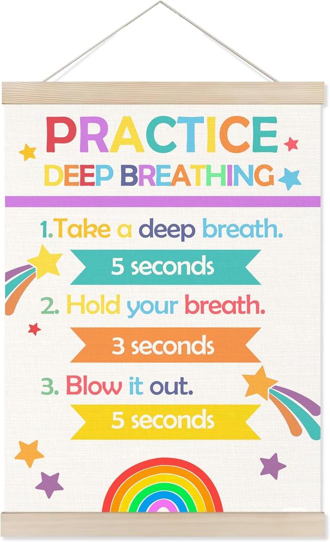 Welshower Boho Rainbow Mental Health Poster Hanger Frame, Practice Deep Breathing Mental Health Wall Art Prints Decor for Classroom Therapy Counselor Calming Corner Office, 12x16 Inch