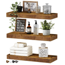 QEEIG Floating Shelves for Wall Bathroom Shelf Bedroom Kitchen Living Room Hanging Book Shelves Small Farmhouse Decor 16 inch Set of 3, Rustic Brown (015-BN3)