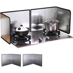 2 Pieces 2 Sided Grease Splatter Guard Foldable Splatter Guard for Stove Stainless Steel Oil Splatter Screens Backsplash for Wall Gas Range Frying Pan Camping(Size:11.815.7inches)