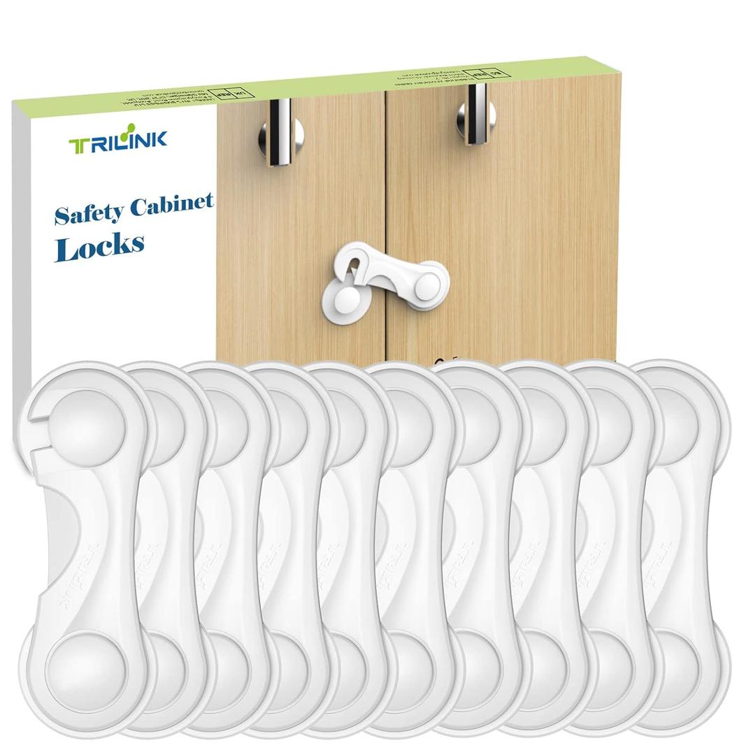 Cabinet Locks for Babies 10 Pack, Baby Proofing Baby Safety Locks, Child Locks for Cabinets, Fridge Locks for Kids, Strong Adhesive No Drilling-Durable-Multifunctional for Furniture Kitchen