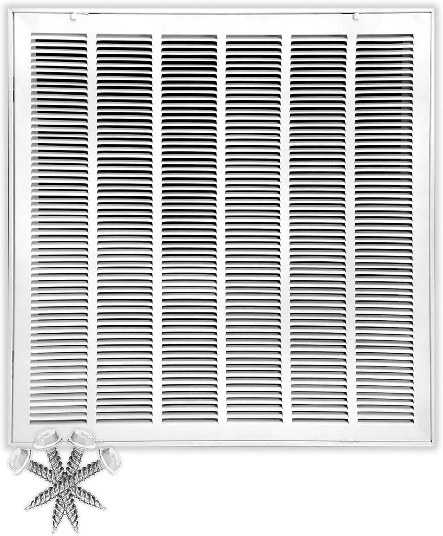 HVAC Premium 30" X 30" Steel Return Air Filter Grille for 1" Filter - Fixed Hinged Door - HVAC Duct Cover - Flat" Stamped Face - White [Overall Size: 31.75" X 31.75"]