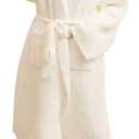 Bearberry Cozy Robe Lightweight Soft Plush Bathrobe with Pockets for Women (One Size, Cream-Hoodless)