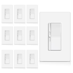 BESTTEN 10 Pack 0-10V LED Dimmer Light Switch, Super Slim Low Voltage Dimmable Switch for Dimmable LED Lights, Single-Pole or 3-Way, Screwless Wallplate Included, White