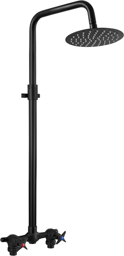 Aolemi Outdoor Shower Kit - Double Handle Exposed Shower with 8 Inch Rainfall Shower Head - Adjustable Height - Matte Black