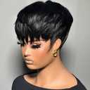 Short Pixie Cut Wig for Black Women Human Hair Bob Wig Layered None Lace Front Glueless Full Machine Made Wig with Bangs 150% Density