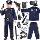 Joycover Police Officer Costume for Kids - Deluxe Police Costume for Kids with Accessories, Kids Halloween Costumes for Boys Girls, Cop Outfit Role Play Kit for Halloween Career Day-M (M(5-7Y))