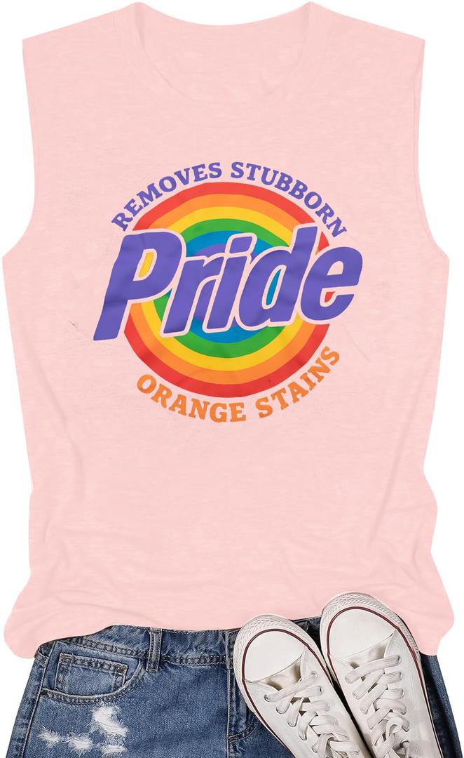 Pride Tank Top for Women - Funny Rainbow Graphic Peace Love Inclusion Diversity Hope Sleeveless Tops (Pink, XL)