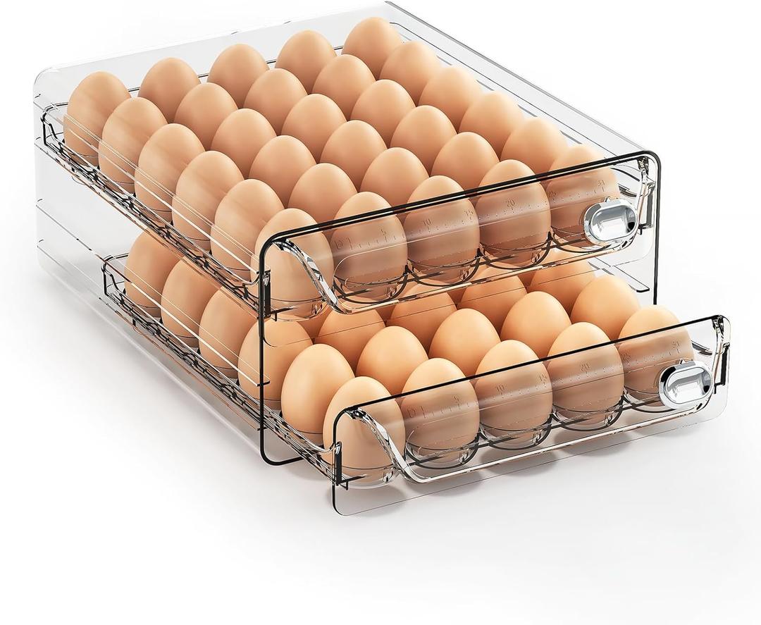 60 Eggs Organizer for Refrigerator, Large Egg Holder for Fridge, Clear Egg Container for Refrigerator, Stackable Egg Storage Trays for Countertop, Egg Drawer Dispenser, Egg Storage Container