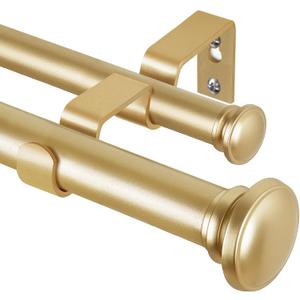 TONIAL 1 Inch Double Curtain Rods 66 to 120 Inches (5.5 to 10ft), Heavy Duty Decorative Drapery Rod Telescoping Splicing Dual Rod with Small Cap Finial, Gold