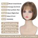 TISHINING Short Brown Mix Blonde Highlight Bob Wig with Bangs for White Women Chin Length Layered Mixed Brown Straight Bob Wig 10 Inch Synthetic Natural Looking Daily Party Wig