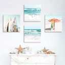 Hardy Gallery Beach Canvas Wall Art Painting: Summer Surfboard and Umbrella on Beach Picture Print for Living Room (16'' x 16'' x 4 Panels)