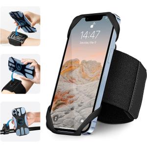 HLOMOM 3in1 Running Sports Armband+Wristband+Bicycle Phone Holder,360 Rotation & Detachable Compatible with 4.5-7" Cellphone for iPhone 16/15/Pro/ProMax/14/13/mini/Pro Max/XS/XR (Black)