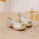 Furdeour Girls Dress Shoes Mary Jane Wedding Flower Bridesmaids Heels Glitter Princess Shoes for Kids Toddler (Gold)