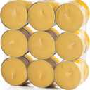 Tea Light Candles Colored Unscented Metallic Tin Cups Set of 18 Made in USA (Yellow)